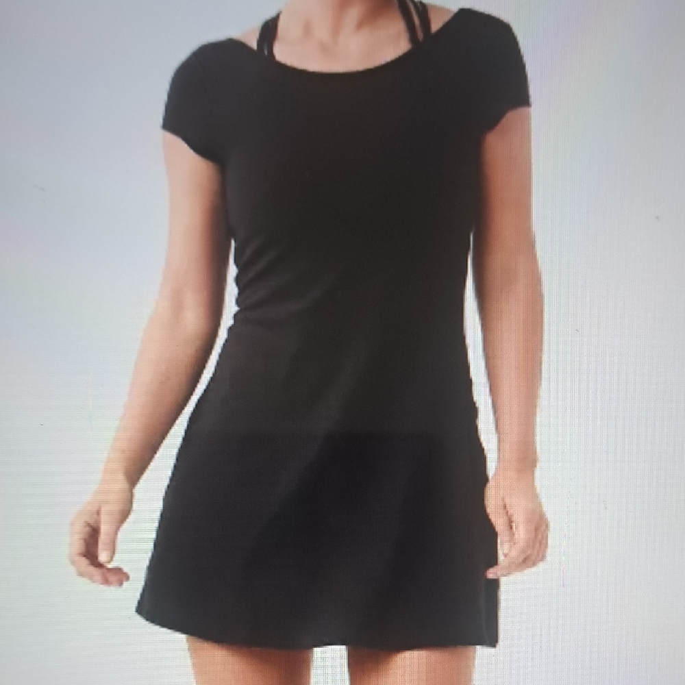 Aerie Black Mini Activewear Dress XL | Short Sleeve Basic Flowy Everyday